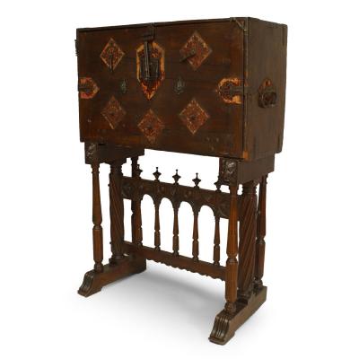 Spanish Renaissance Style Walnut Wrought Iron Vargueno