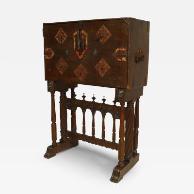 Spanish Renaissance Style Walnut Wrought Iron Vargueno