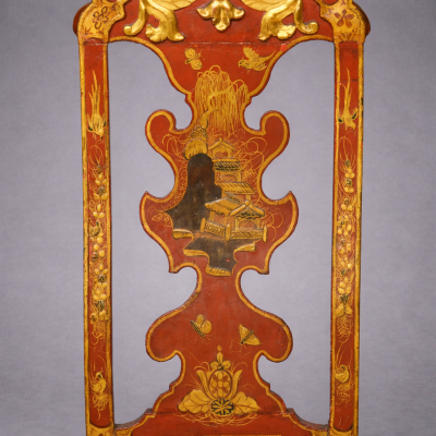 Spanish Rococo Red Lacquer and Parcel Gilt Chinoiserie Decorated Side Chairs