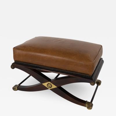 Spanish Savonarola Style Bench Leather Upholstery Over X Form Base 20th C 