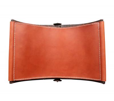 Spanish Style Wrought Iron And Leather Bench