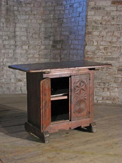 Spanish late 17th Century Chip Carved Cabinet and Table