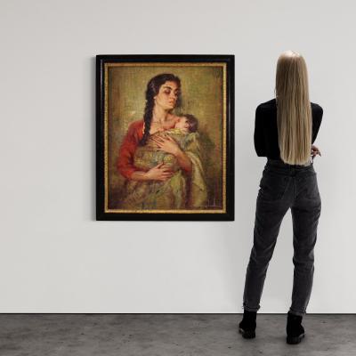 Spanish painting signed Maternity 20th century