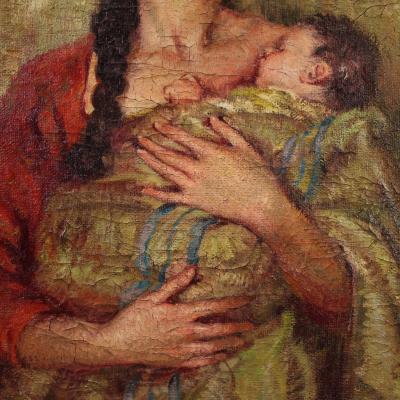 Spanish painting signed Maternity 20th century