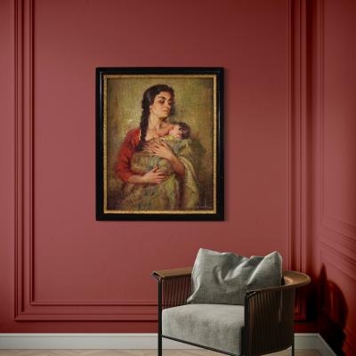 Spanish painting signed Maternity 20th century