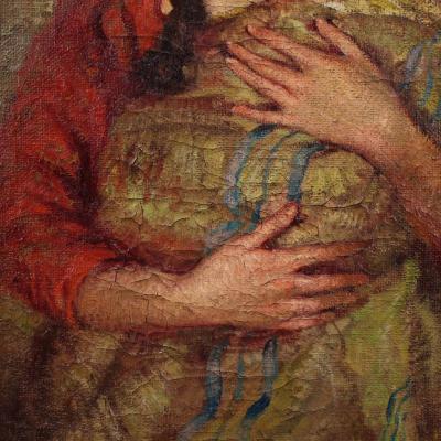 Spanish painting signed Maternity 20th century