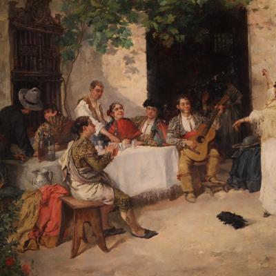 Spanish painting with flamenco dancer signed Gallegos