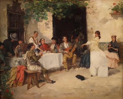 Spanish painting with flamenco dancer signed Gallegos