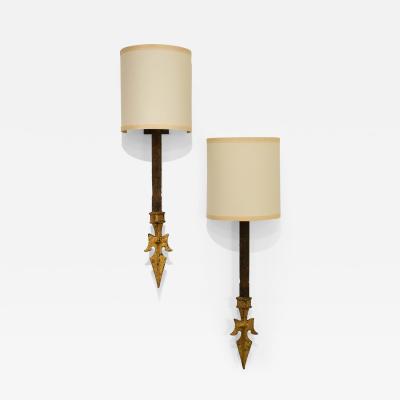 Spear Point Wrought Iron Wall Sconces a Pair