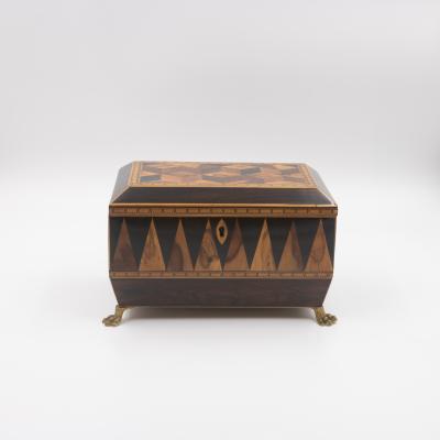 Specimen Wood Tea Caddy with Perspective Cube and Vandyke Parquetry
