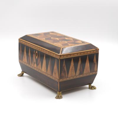 Specimen Wood Tea Caddy with Perspective Cube and Vandyke Parquetry