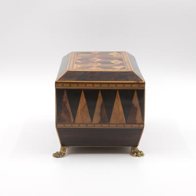 Specimen Wood Tea Caddy with Perspective Cube and Vandyke Parquetry