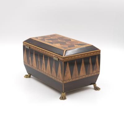 Specimen Wood Tea Caddy with Perspective Cube and Vandyke Parquetry
