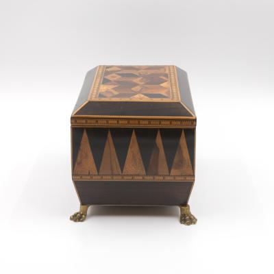 Specimen Wood Tea Caddy with Perspective Cube and Vandyke Parquetry