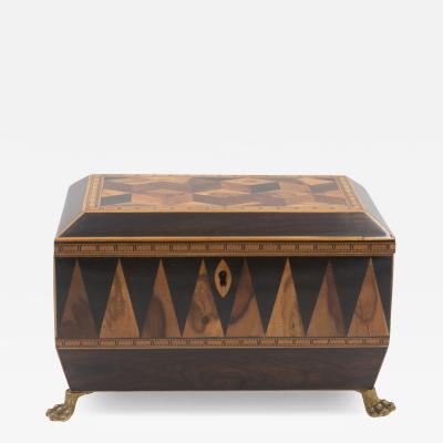 Specimen Wood Tea Caddy with Perspective Cube and Vandyke Parquetry