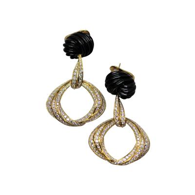 Spectacular Black Jade and Diamond Earrings by Robert Wander