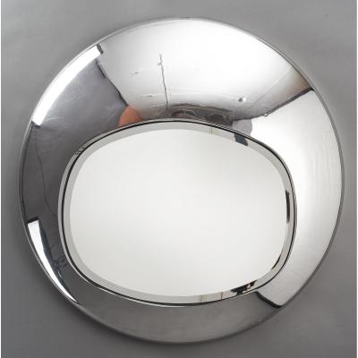 Spectacular Chromed Futuristic Mirror France 1970s