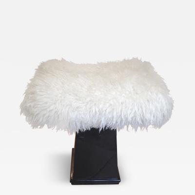 Spectacular Danish Stool in Black Lacquered Wood and Real Fur