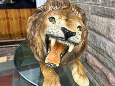 Spectacular Huge Italian Terra Cotta Glazed Roaring Lion Mid century Modern