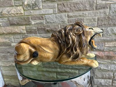 Spectacular Huge Italian Terra Cotta Glazed Roaring Lion Mid century Modern