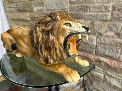 Spectacular Huge Italian Terra Cotta Glazed Roaring Lion Mid century Modern