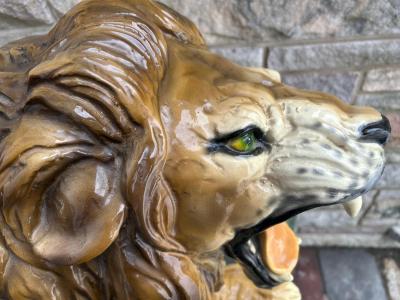 Spectacular Huge Italian Terra Cotta Glazed Roaring Lion Mid century Modern