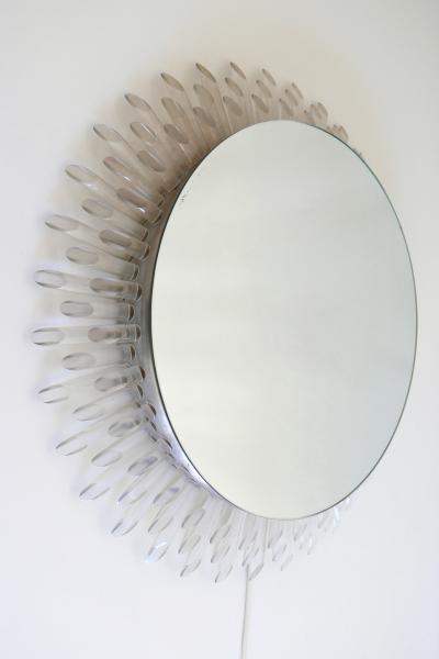 Spectacular Large Mid Century Modern Backlit Sunburst Wall Mirror Germany 1970s