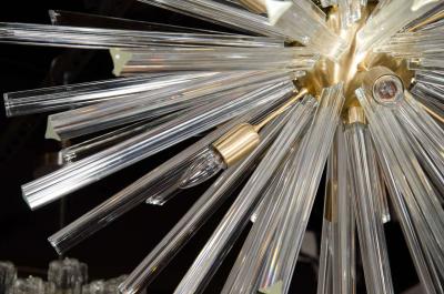 Spectacular Murano Glass Triedre Crystal Sputnik Chandelier with Brass Fittings