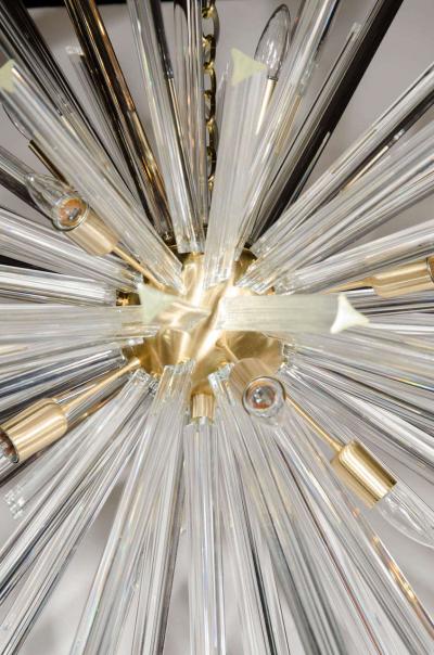 Spectacular Murano Glass Triedre Crystal Sputnik Chandelier with Brass Fittings