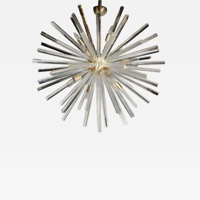 Spectacular Murano Glass Triedre Crystal Sputnik Chandelier with Brass Fittings