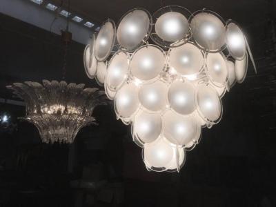Spectacular Pair of Murano Disc Chandeliers by Vistosi 1970s