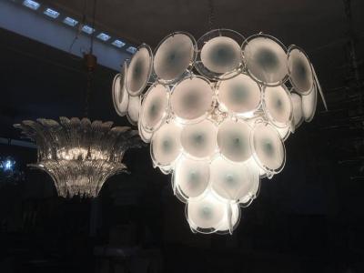 Spectacular Pair of Murano Disc Chandeliers by Vistosi 1970s