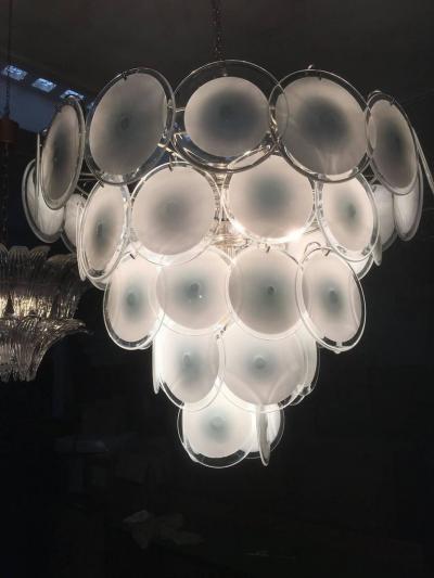 Spectacular Pair of Murano Disc Chandeliers by Vistosi 1970s