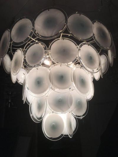 Spectacular Pair of Murano Disc Chandeliers by Vistosi 1970s