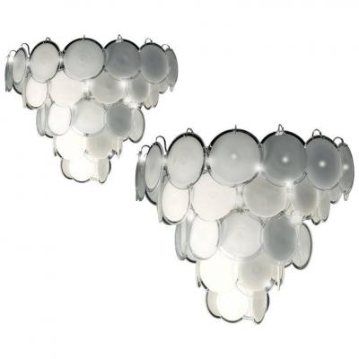 Spectacular Pair of Murano Disc Chandeliers by Vistosi 1970s