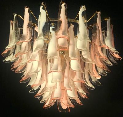 Spectacular Pink and White Murano Glass Petals Chandelier with Brass Frame