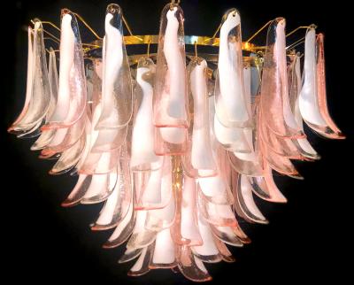 Spectacular Pink and White Murano Glass Petals Chandelier with Brass Frame