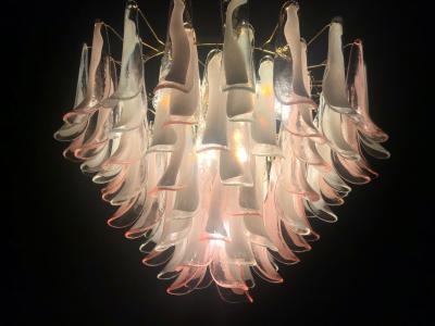 Spectacular Pink and White Murano Glass Petals Chandelier with Brass Frame