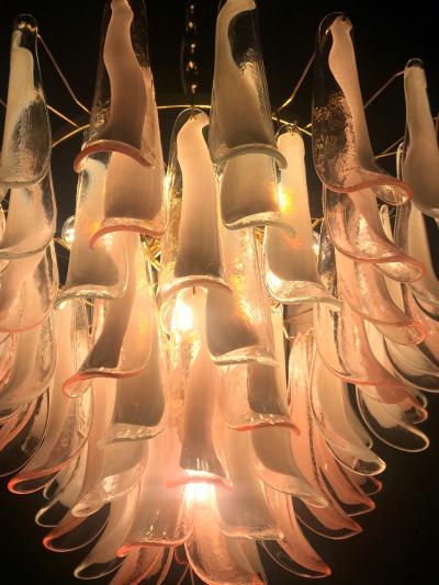 Spectacular Pink and White Murano Glass Petals Chandelier with Brass Frame