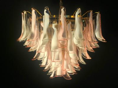 Spectacular Pink and White Murano Glass Petals Chandelier with Brass Frame