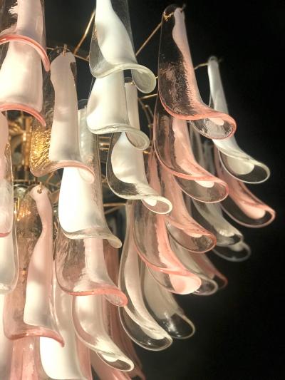 Spectacular Pink and White Murano Glass Petals Chandelier with Brass Frame
