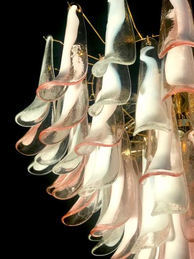 Spectacular Pink and White Murano Glass Petals Chandelier with Brass Frame