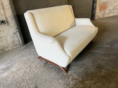 Spectacular set of horn leg couch and chair covered in boucle cloth