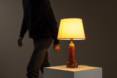 Spiral Shaped Table Lamp in Pink Colored Murano Glass Italy 1950s