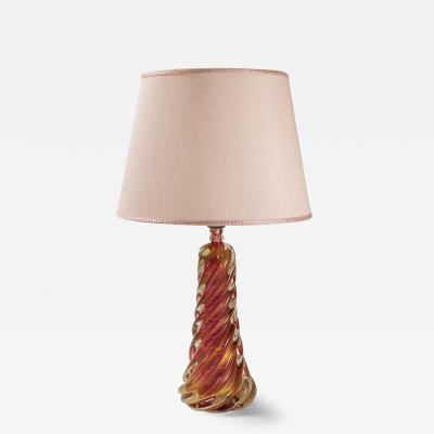 Spiral Shaped Table Lamp in Pink Colored Murano Glass Italy 1950s