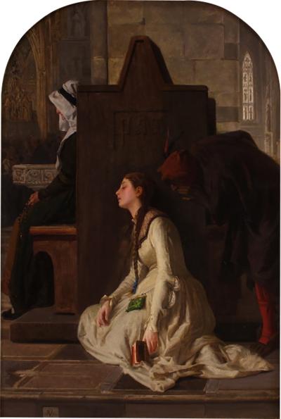 Splendid painting signed and dated 1874 the confession