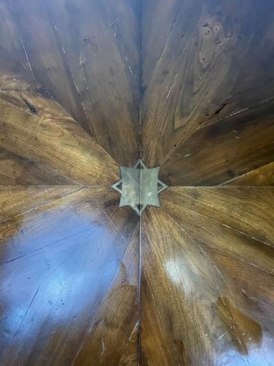Split C Leg Rustic Dining Table Two Large Leaves Brass Inlays
