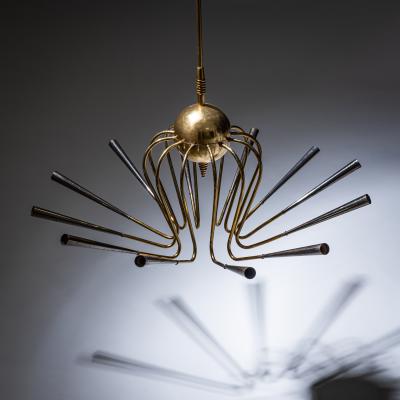 Sputnik Brass Chandelier Italy Mid 20th Century