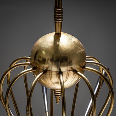 Sputnik Brass Chandelier Italy Mid 20th Century
