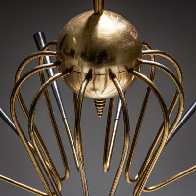 Sputnik Brass Chandelier Italy Mid 20th Century